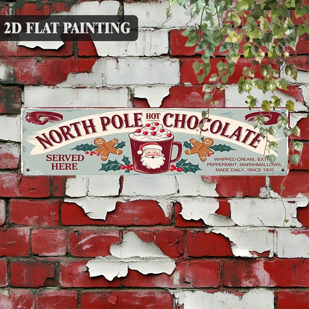 Vintage Arctic Hot Chocolate Metal Sign 16x4, Aluminum Christmas Wall Decor - thumbnail