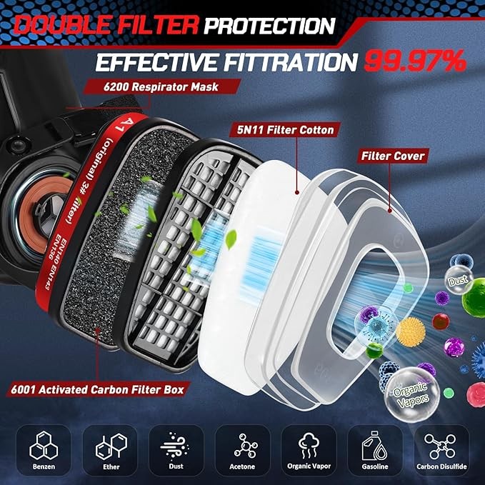 6001 Half-face Respirator, Gas Mask, Dust Mask, Painting Mask With Replaceable Filter — foto 9