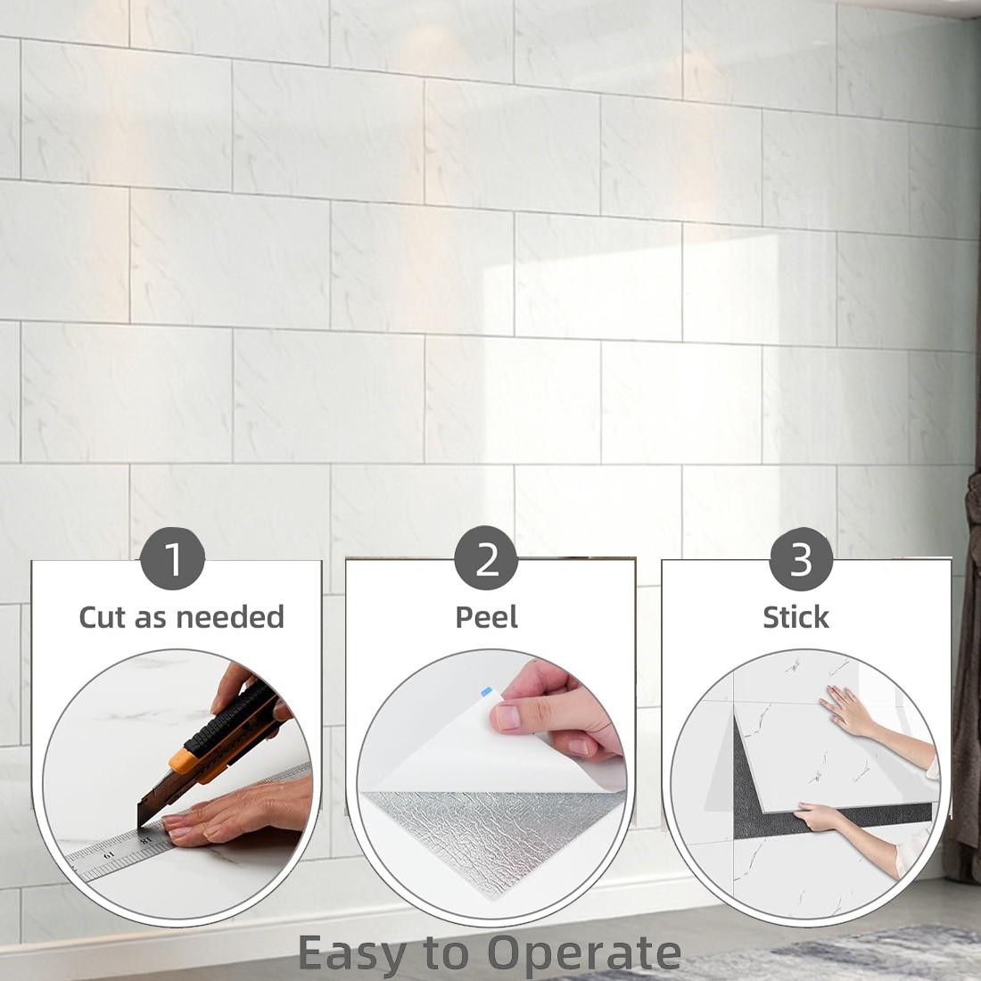 12PCS PVC Marble Tiles Wall Sticker Self-Adhesive Stick Kitchen Bathroom Decor