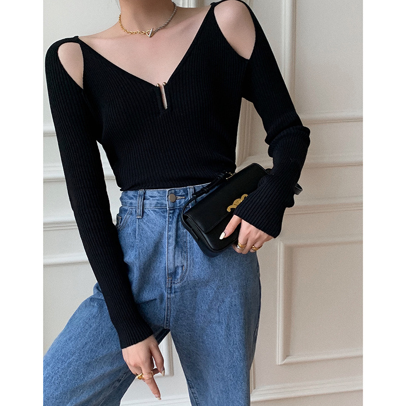 Drop Shoulder V Neck Slim Bottoming Shirt
