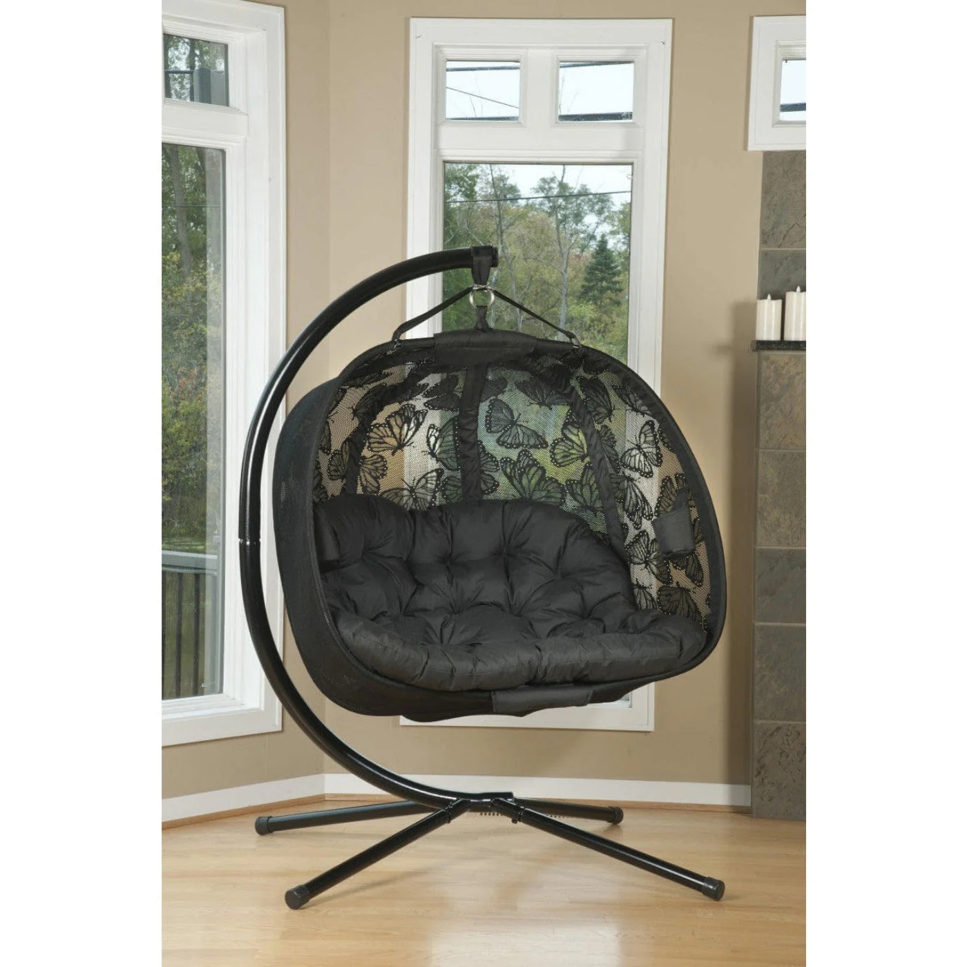 Chaise oeuf suspendue double olofable avec support – Image 9