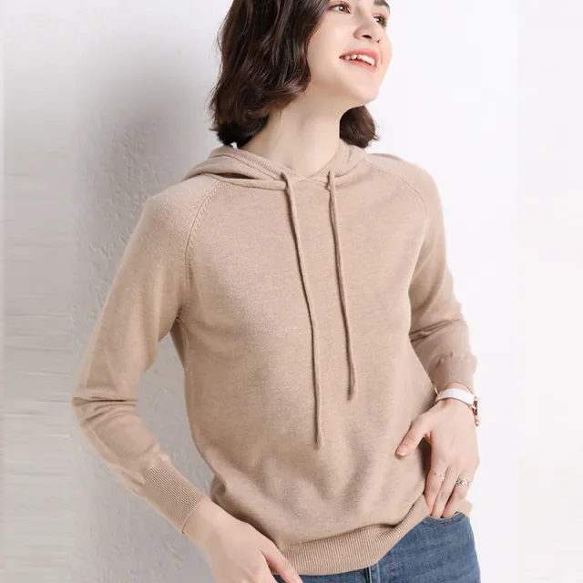 Women's Thin Sweater Hooded Sweater Camel - Shop at LoveMi