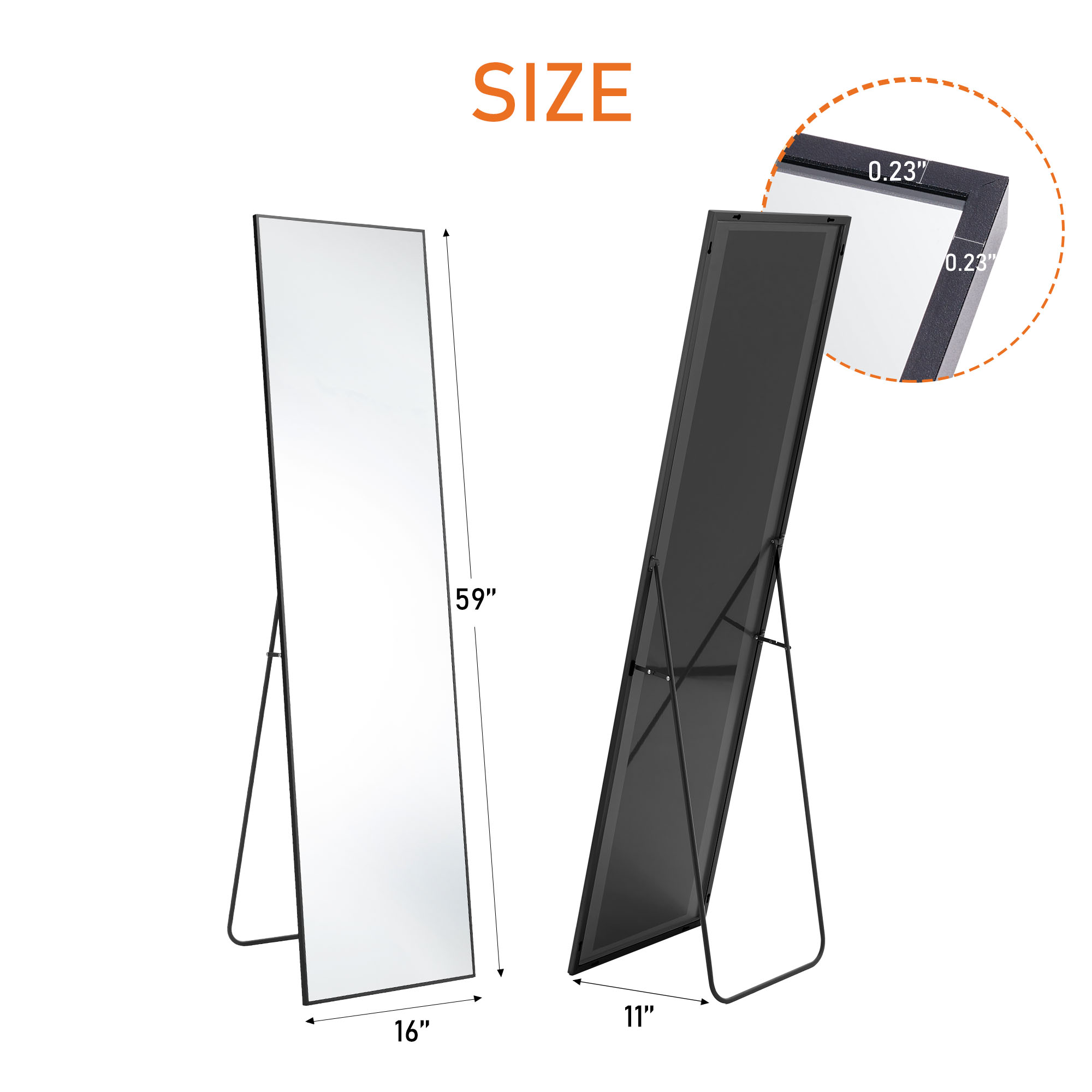 Floor Standing Mirror, Wall Mirror With Stand Aluminum Alloy Thin Frame — foto 5