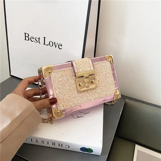 Personalized Gradient Color Sequins Ladies Chain Pouch Pink - Shop at LoveMi