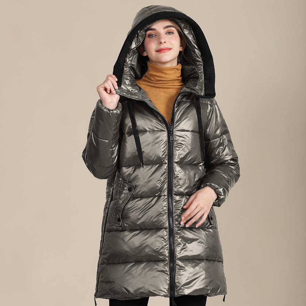Women's Padded Nylon Bright Bread Hooded Winter Jacket Silver - Shop at LoveMi