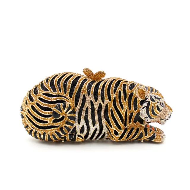 Tiger Rhinestone Metal Crystal Evening Bag Gold - Shop at LoveMi