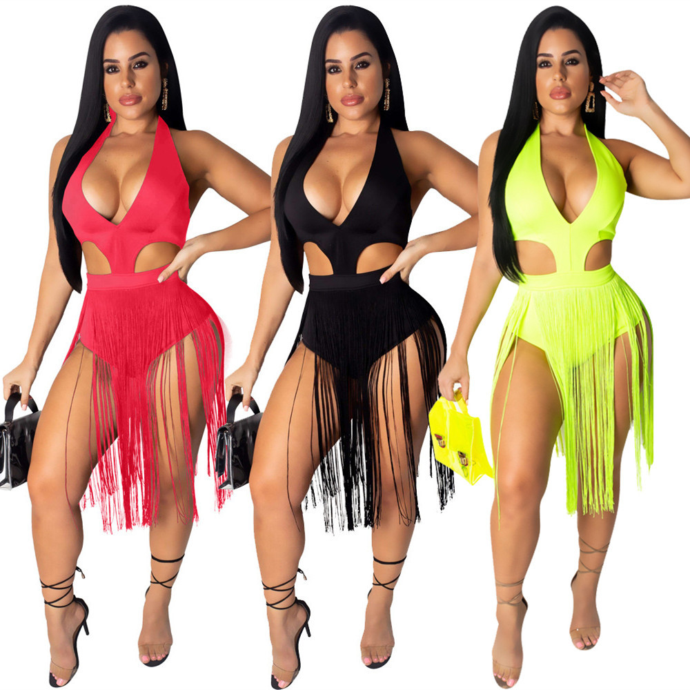 Women's Solid Color Fringe Cutout Jumpsuit - Image 3