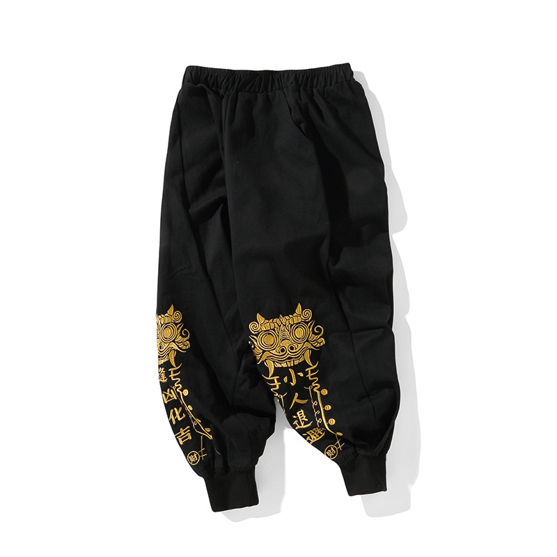 Men's Retro Embroidered Baggy Pants National Trend Trousers