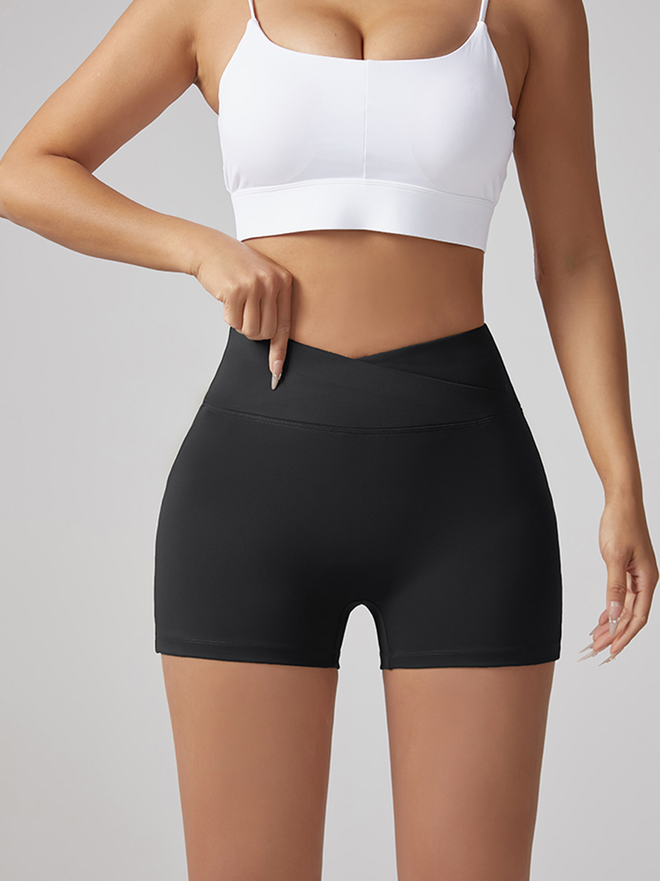 V-waist Stretch Yoga Workwear, Pocket Button Tight Pants, Women’s Peach Hip Running And Fitness Shorts