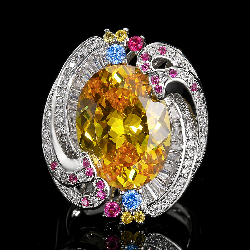 Exquisite Swirl Design Purple Amethyst Ring, Rainbow Gemstone Encrusted Cocktail Ring For Women thumbnail 3