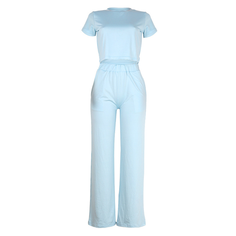 European And American Women Round Neck Short-Sleeved Umbilical Casual Suit