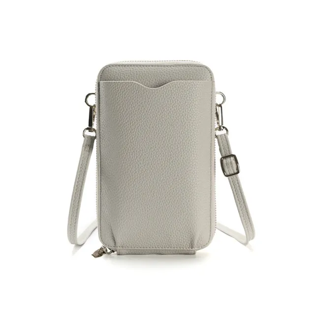 High quality Lychee Pattern Mobile Phone Bags Women Small Crossbody Shoulder Bag Long Wallet Grey - Shop at LoveMi