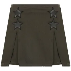 Wind Star Splicing Denim Pleated Short Skirt - Green - View 1