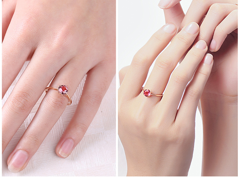 Round Candy Six-claw Pomegranate Red Simulation Gemstone Female Ring