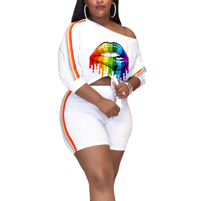 Printed Three-quarter Sleeve T-shirt And Shorts Suit