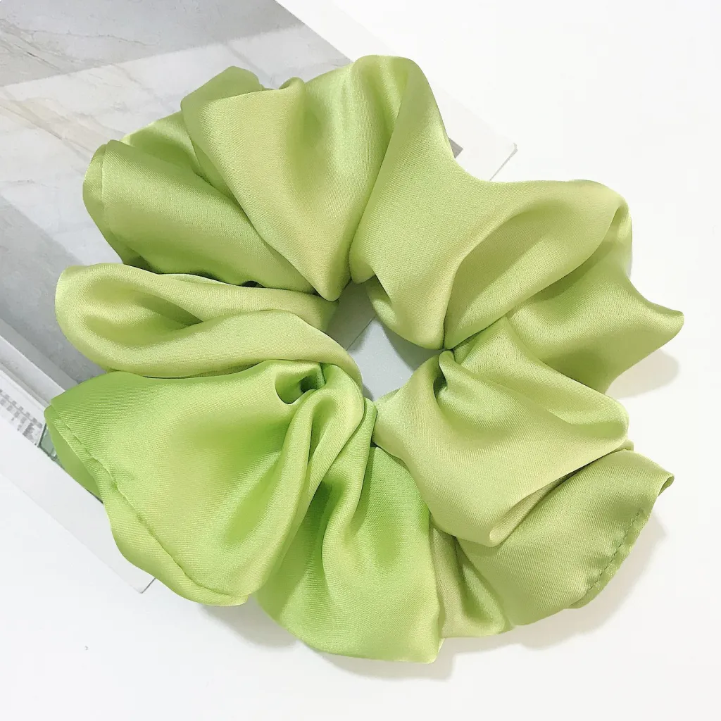 Oversized Smooth Satin Large Intestine Circle Hair Tie - Avocado Green