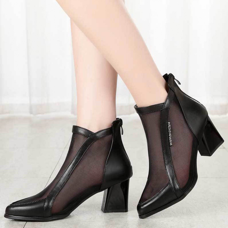 Women's Chunky Heel All-match Mid-heel Hollow Mesh Sandals