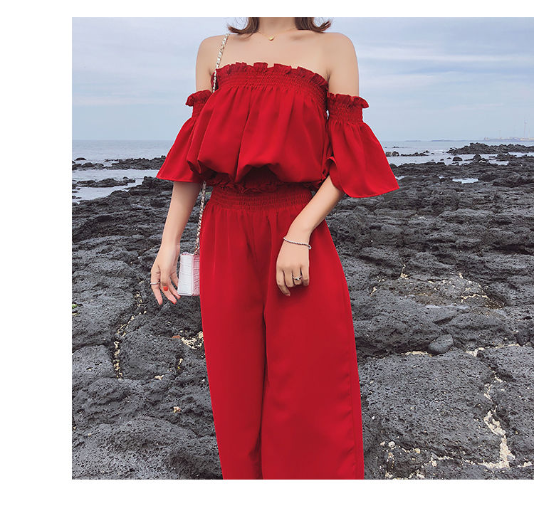 Title 4, Net Red Two-piece Suit Retro Word Laky Shoulder