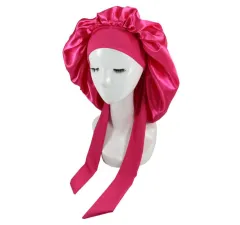 Lace-up Hair Care Silk Nightcap - Rose Red - View 1
