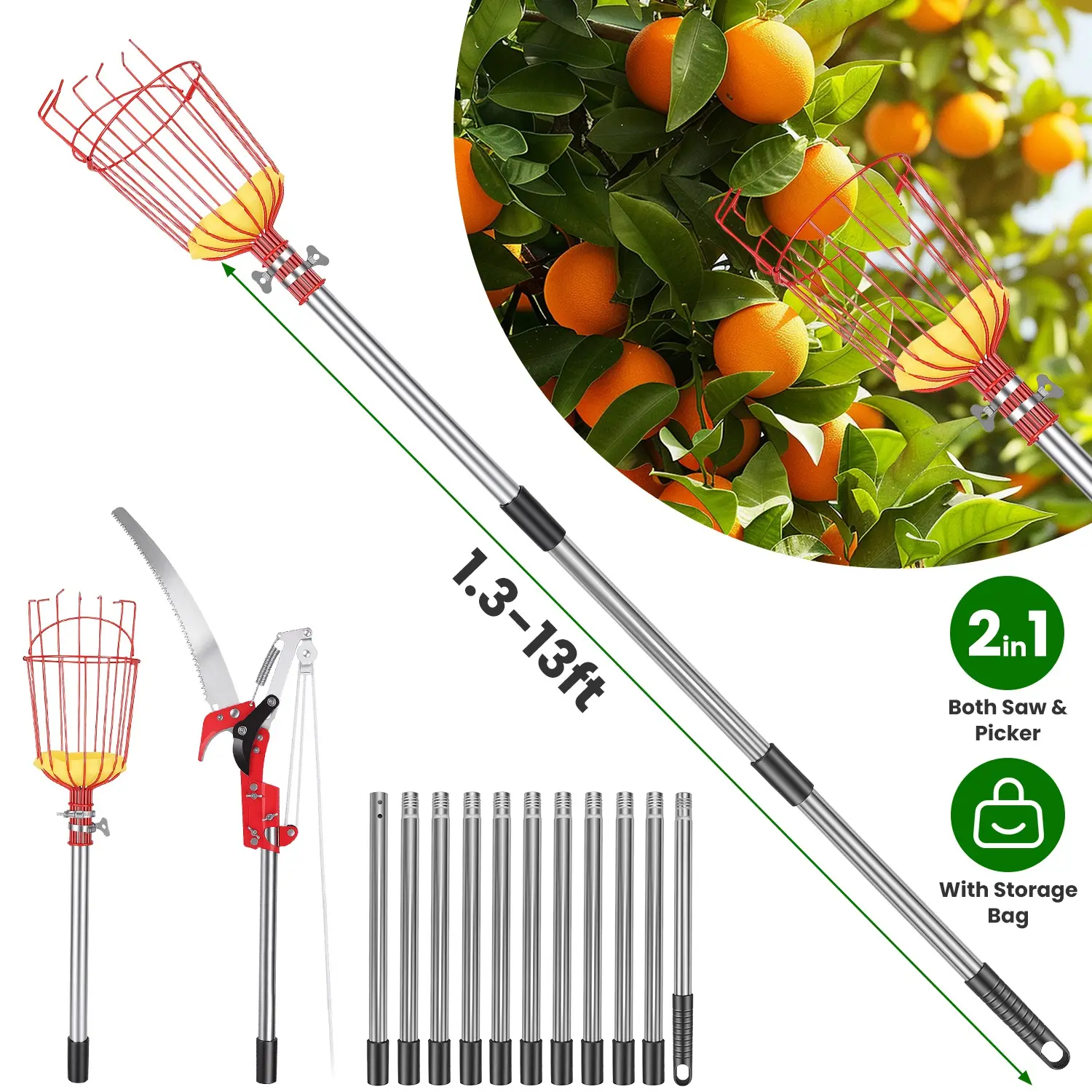 14.4FT OR 10.9FT Option 2-in-1 Pole Saw