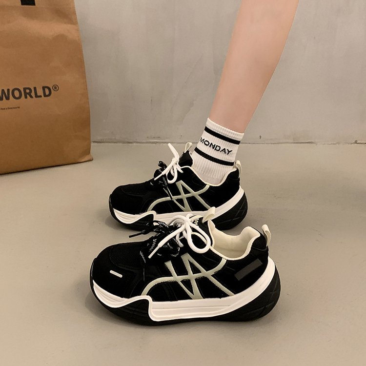 Retro Platform Height Increasing Casual Shoes Women, Autumn New Arrival Versatile Cute Big Head Round Toe Running Athletic Sneakers