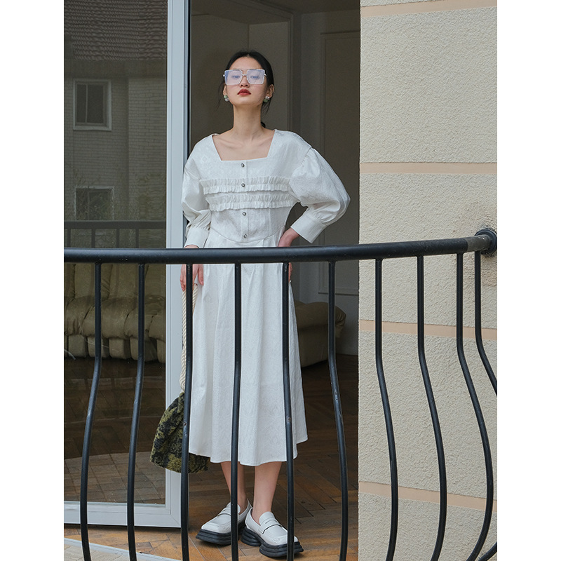 Square Neck Puff Sleeve Midi Dress