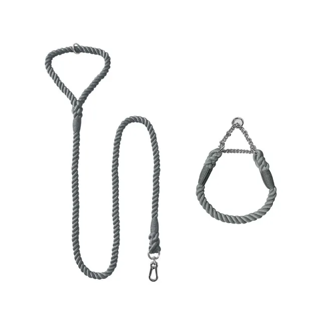 Woven Cotton Pet Dog Leash Collar Set Dark Grey Silver - Shop at LoveMi
