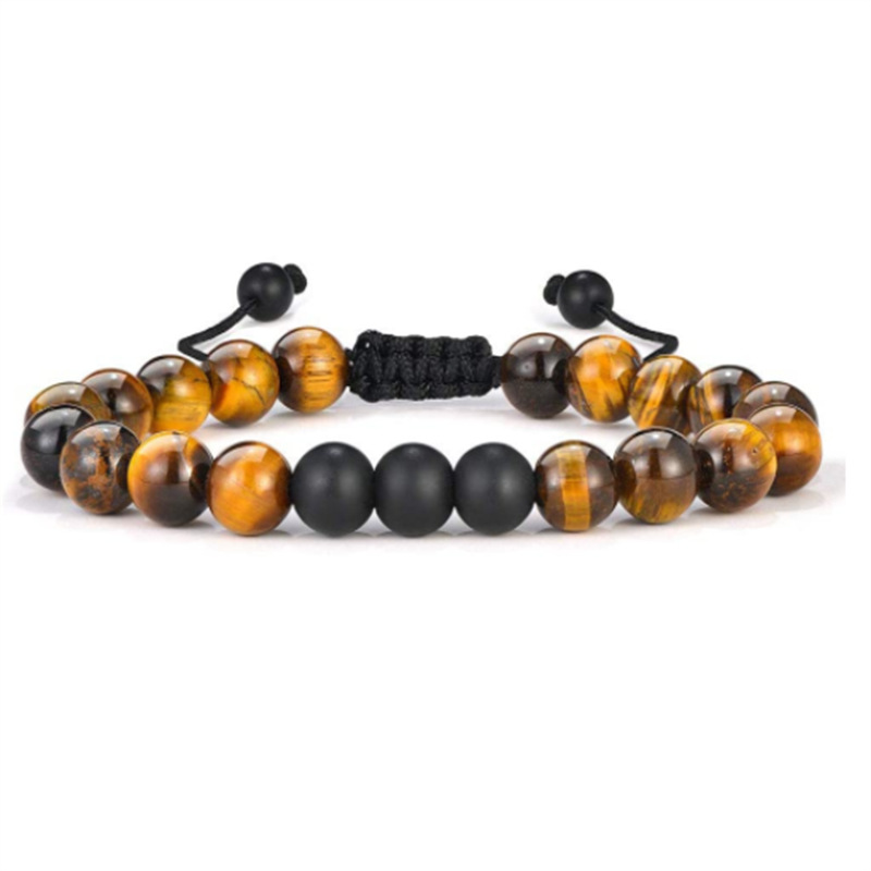 8mm Natural Yellow Tiger Eye Stone Braided Bracelet Women