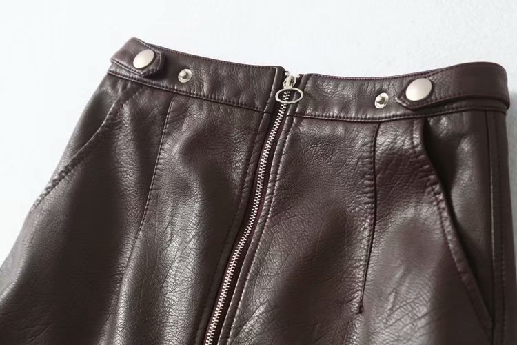 Title 4, High Waist Slim Zipper PU Leather Skirt Short A...