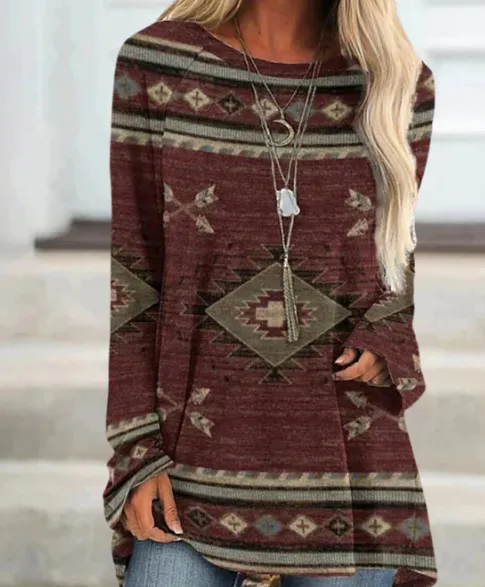 Long T shirt Dress Retro Ethnic Style Color11 5Xl - Shop at LoveMi