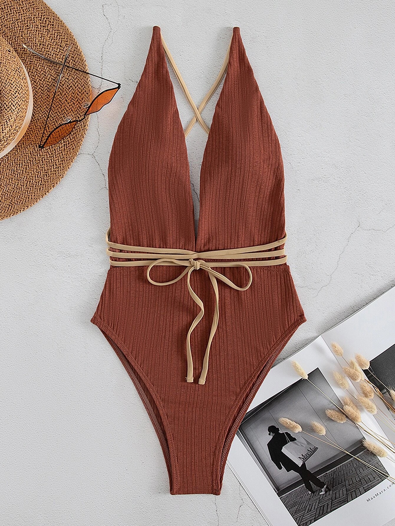 New V-neck One Piece Beach Swimwear - Image 2