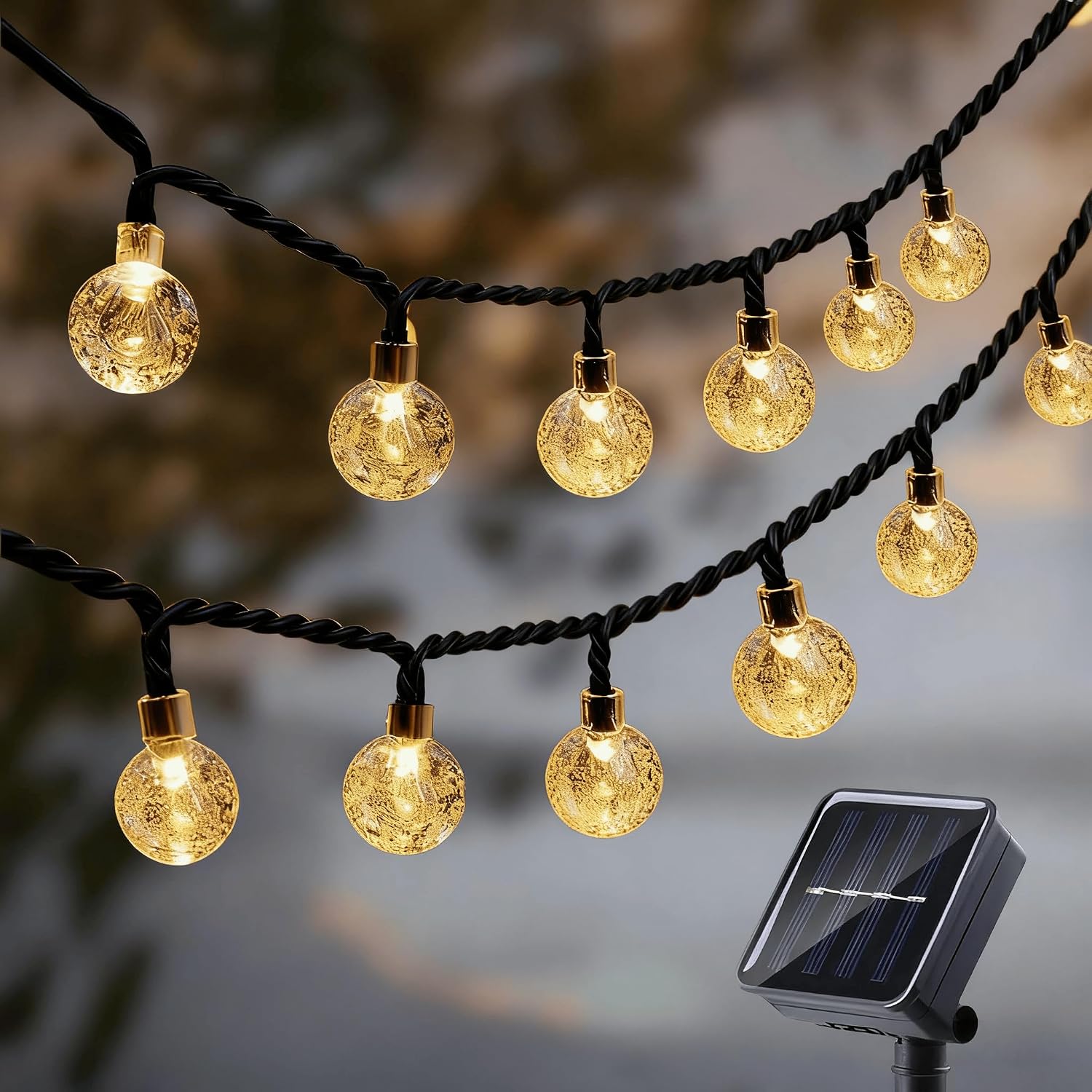 Solar String Lights Outdoor Waterproof Crystal Ball Fairy Lights, Multiple Sizes Available 12M,22M,32M,52M , Decorative For Garden Patio Yard Christmas Wedding Party