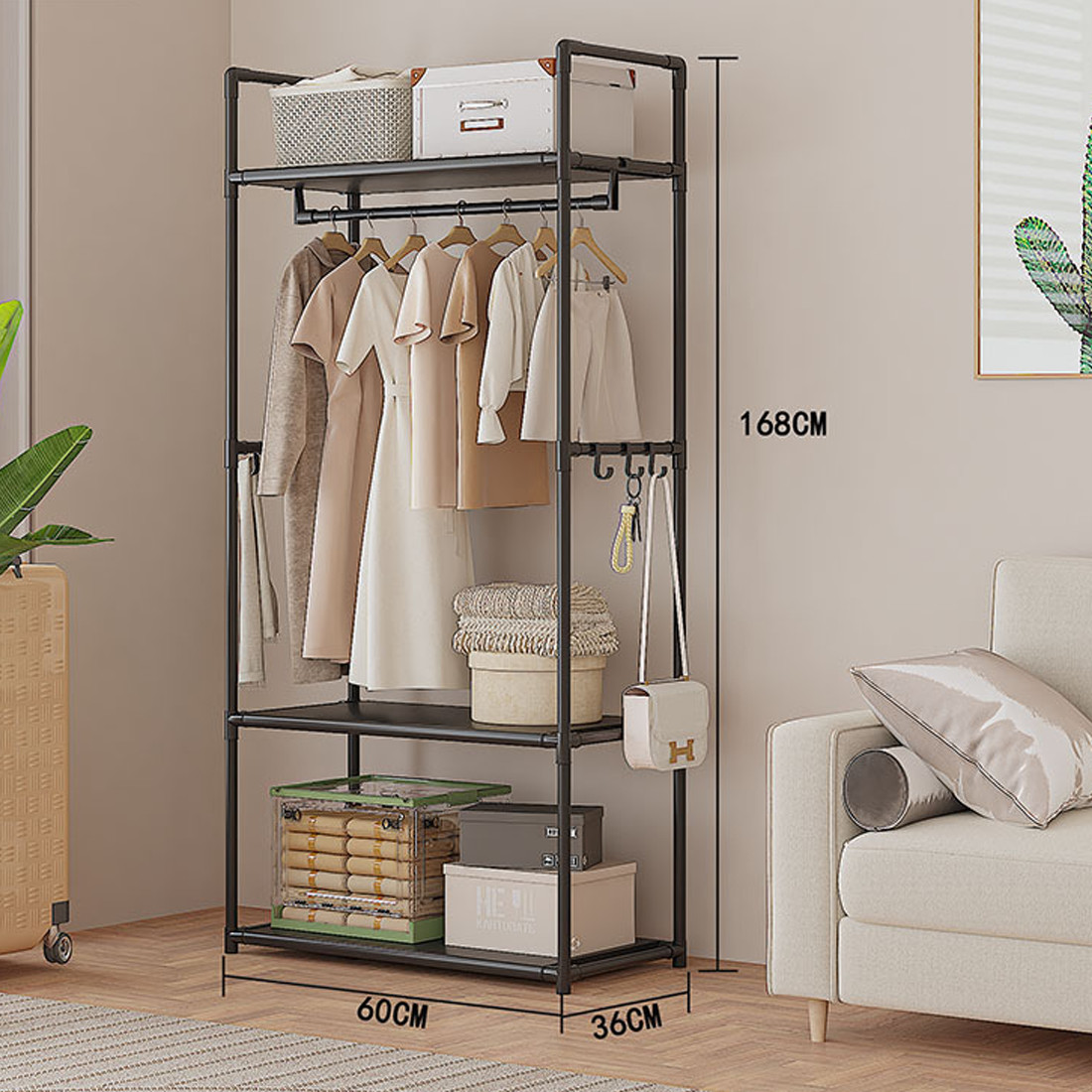 Clothes Rail Garment Hanging Stand Shoe Rack Home Storage Shelf Black — image 11