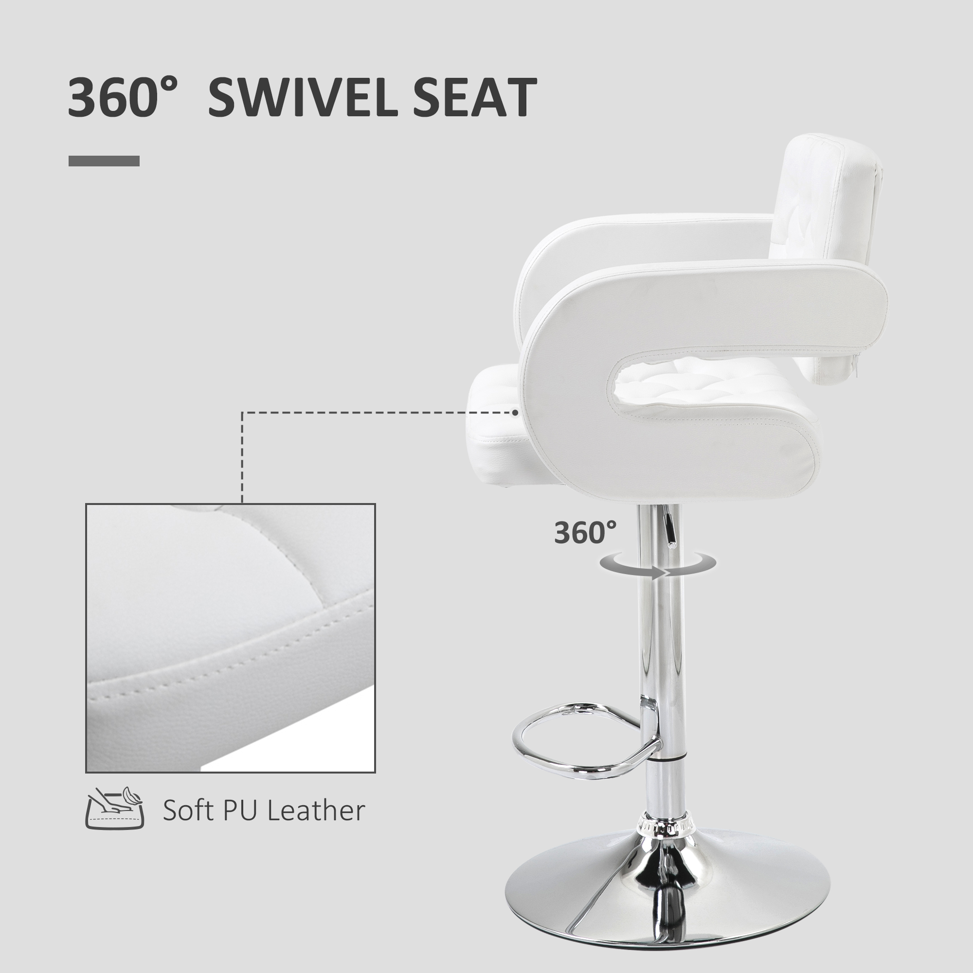 PU Leather Cushioned Rotating Bar Stool, Adjustable Height, With Backrest — image 4