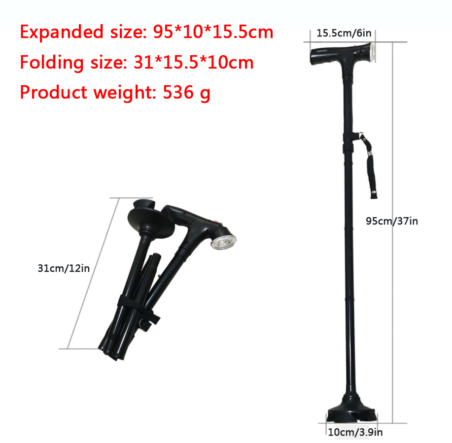 LED Alarm Walking Cane Stick For Men And Women With Adjustable Heights Folding 5 Level