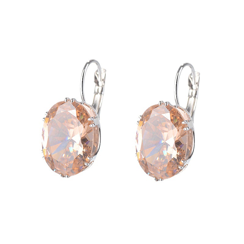 Oval Clear Simulated Zirconia Huggie Earrings Silver Tone Hand Polished Snap Closure Women Party Ear Ornaments — view 5