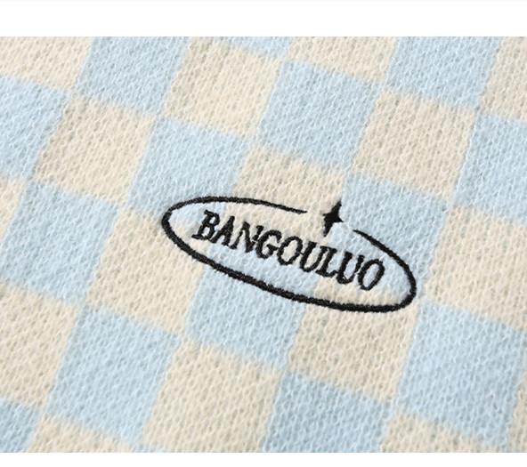 Sweater Women's Plaid Embroidery Couple's Knitted