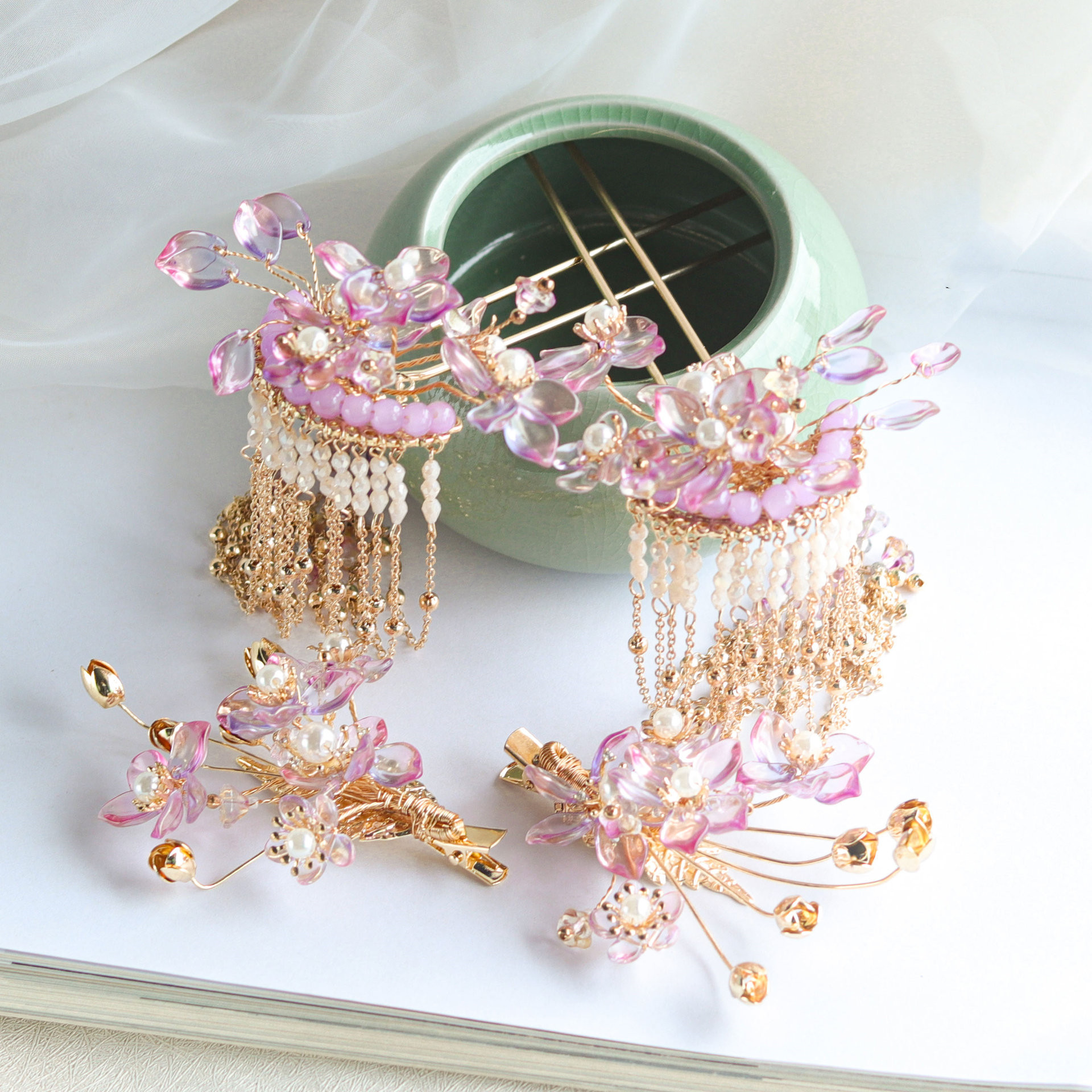 Women's Hanfu Step-by-Step Fringe Hairpin Headgear - 4