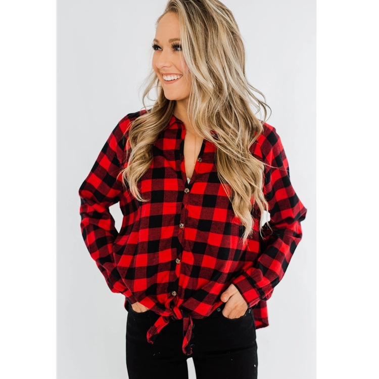 Title 4, Loose Plaid Tie Knot Long-sleeved Cardigan Shirt