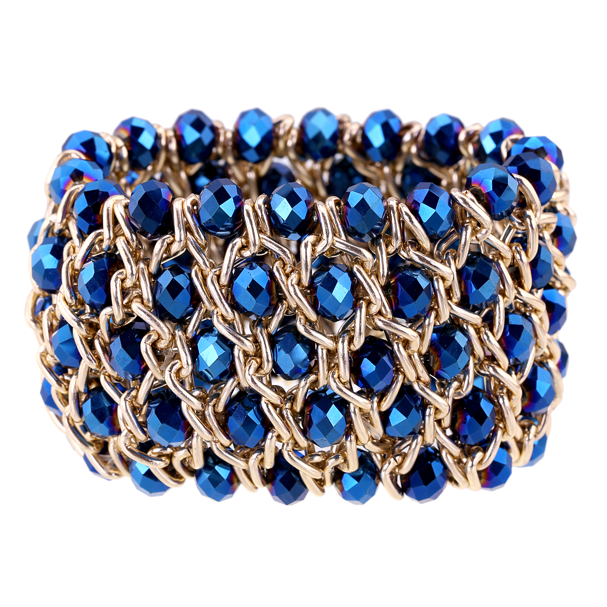 Handmade Aluminum Chain Braided Crystal Glass Wide Version Bracelet