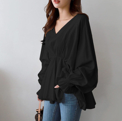 Title 5, Simple V-neck Drawstring Irregular Loose Design...