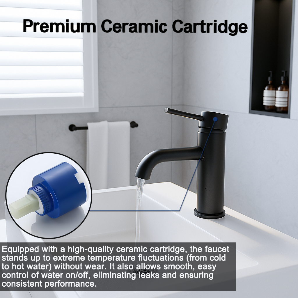 Single Handle Bathroom Faucet, Stainless Steel Single Hole Lavatory Faucet, Modern Sink Faucet, Matte Black
