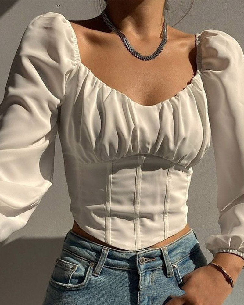 European And American Women's New Pleated Slim Top
