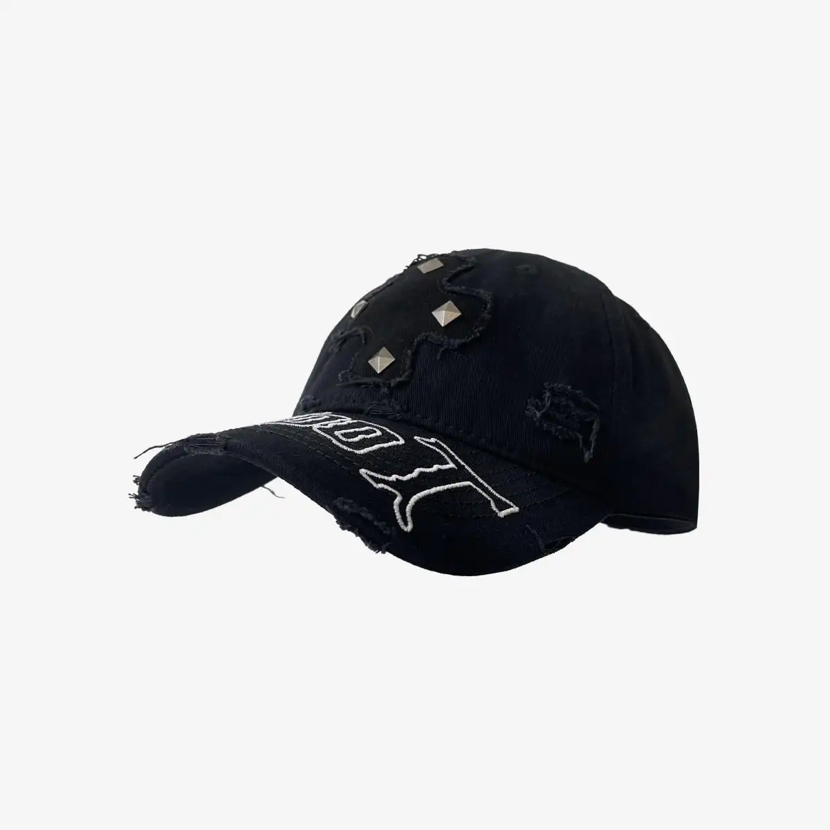 Vintage Distressed Water-washed Letter Baseball Cap With Korean-style Vintage Rivets And Curved Brim Fedora Hat With Soft Top, Trendy And Versatile Casual Hat