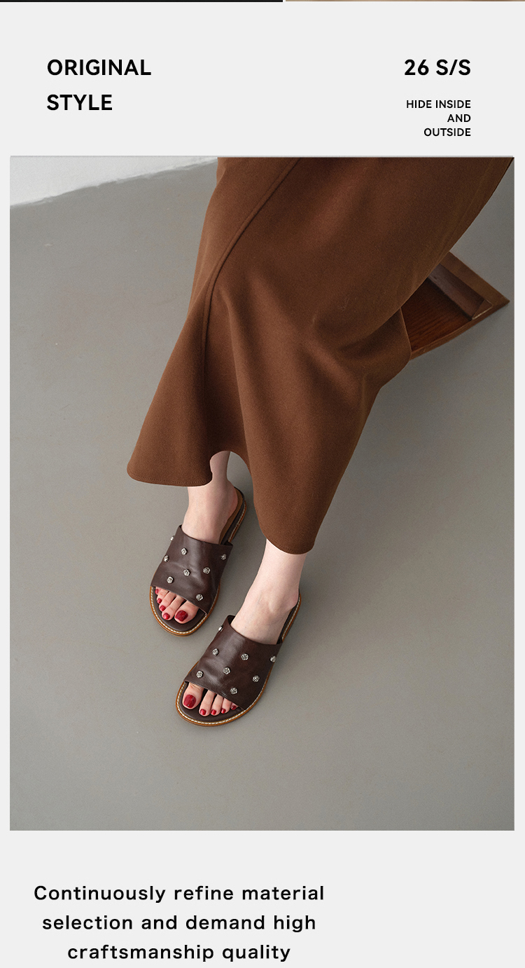 Sarah Express Women's Leather Slides Brown Colorway