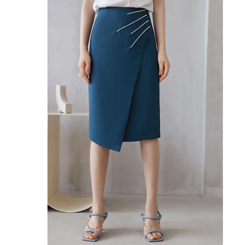 High Waist Slim Skirt Handmade Beading Temperament Skirt
