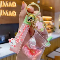 Creative Oil Floating Cherry Blossom Soft Cute Rabbit Keychain - Teacup - View 1