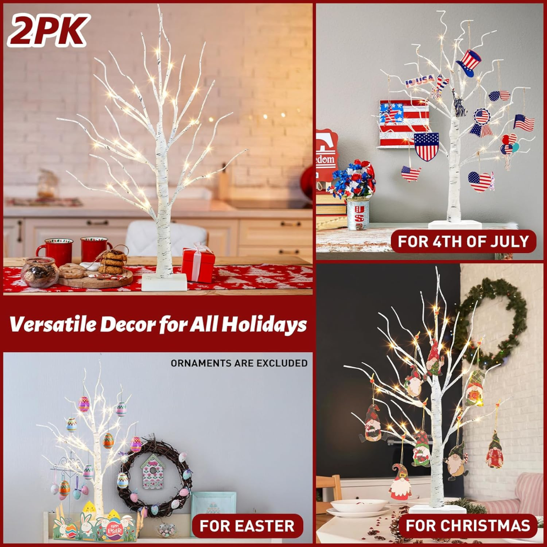 Home Decor, 2FT Birch Tree With LED Lights Warm White Light Up Tree — foto 2