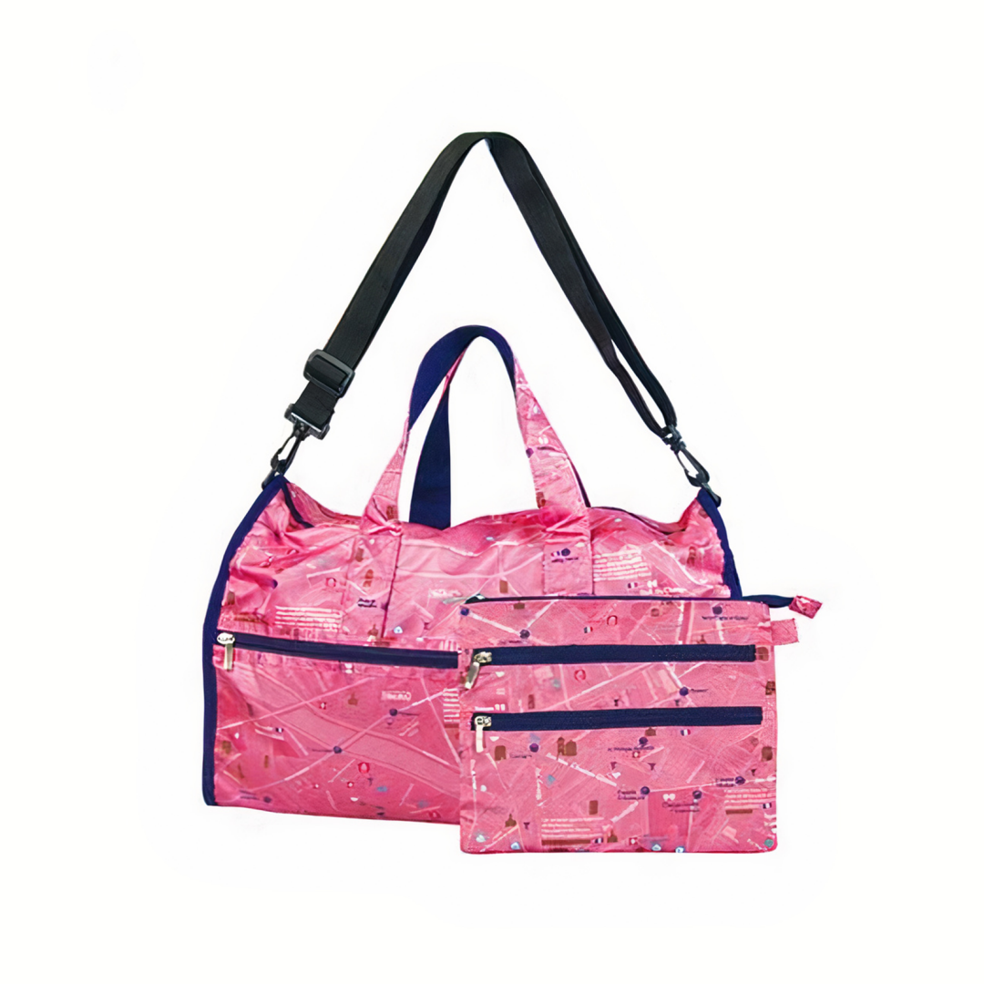 Folding Travel Bag Boston Storage Bag Luggage Carry-on Handbag Outdoor Business--pink Map