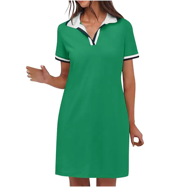 Women's Polo Dress Short Sleeve V Neck Casual Summer Mini Shirt Dress With Pockets Green - Shop at LoveMi